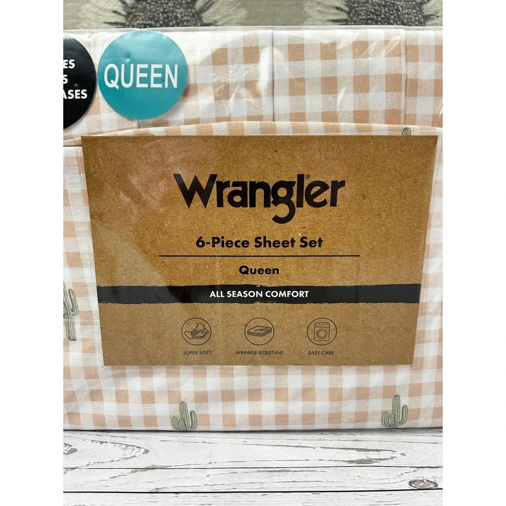 Wrangler Queen‎ 6-Piece Sheet Set Dusty Rose Cactus Print All Season New
